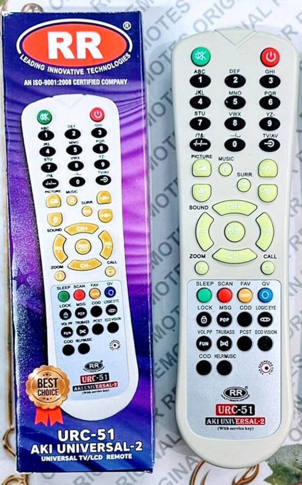 RR URC-51 Universal Remote Control, AKI Universal-2, TV/CRT Compatible with Service Key